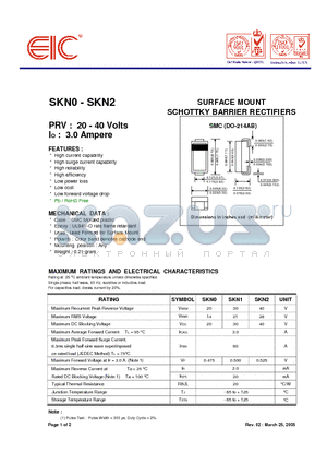 SKN1 datasheet - SURFACE MOUNT SCHOTTKY BARRIER RECTIFIER