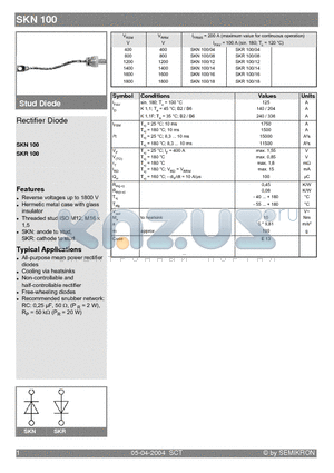 SKN100/08 datasheet - Rectifier Diode