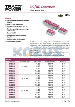 TEN8-1210 datasheet - DC/DC Converters