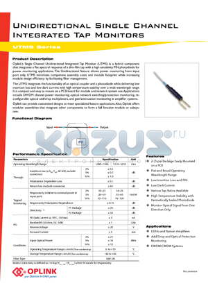 UTMSE1020 datasheet - Unidirectional Single Channel Integrated Tap Monitors