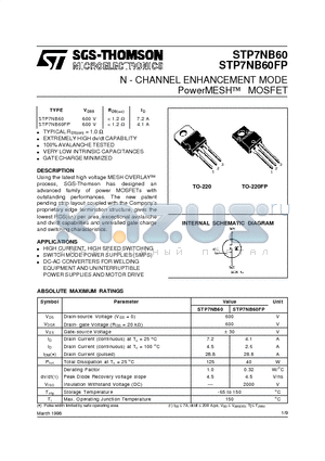 STP7NB60FP datasheet - N - CHANNEL ENHANCEMENT MODE PowerMESH  MOSFET