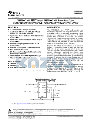 TPS75225QPWP datasheet - RESET Output, TPS754xxQ with Power Good Output FAST-TRANSIENT-RESPONSE 2-A LOW-DROPOUT VOLTAGE REGULATORS