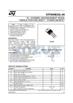 STP80NE03L datasheet - N - CHANNEL ENHANCEMENT MODE SINGLE FEATURE SIZE  POWER MOSFET