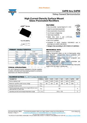 S4PD datasheet - High Current Density Surface Mount Glass Passivated Rectifiers