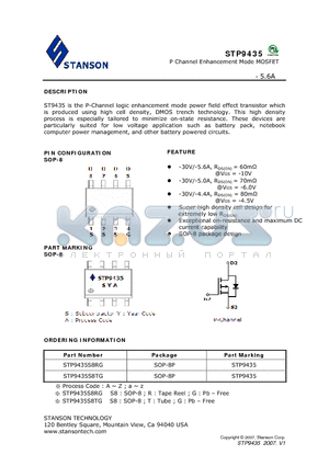 STP9435S8RG datasheet - P Channel Enhancement Mode MOSFET