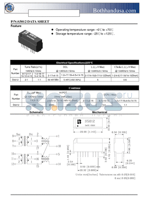 S5012 datasheet - ISDN S-INTERFACE TRANSFORMER