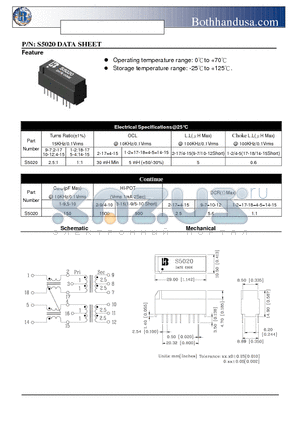 S5020 datasheet - ISDN S-INTERFACE TRANSFORMER