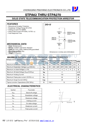 STPA180 datasheet - SOLID STATE TELECOMMUNICATION PROTECTION ARRESTOR