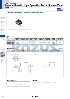 SKPEABA010 datasheet - Low-profile with High Operation Force (Snap-in Type)