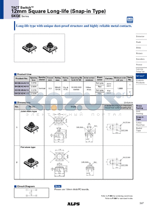 SKQEABA010 datasheet - 12mm Square Long-life (Snap-in Type)