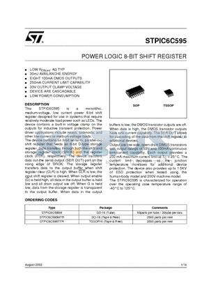 STPIC6C595 datasheet - POWER LOGIC 8-BIT SHIFT REGISTER