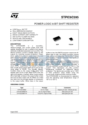 STPIC6C595MTR datasheet - POWER LOGIC 8-BIT SHIFT REGISTER