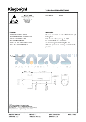 W7114PWCH datasheet - T-1 3/4 (5mm) SOLID STATE LAMP