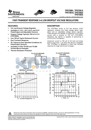 TPS75833KTT datasheet - FAST-TRANSIENT RESPONSE 3-A LOW-DROPOUT VOLTAGE REGULATORS