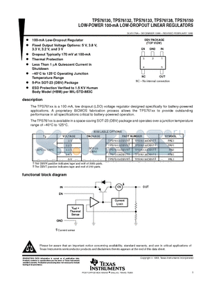 TPS76130DBV datasheet - LOW-POWER 100-mA LOW-DROPOUT LINEAR REGULATORS