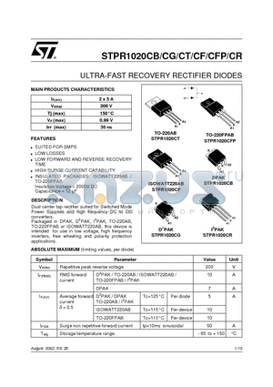 STPR1020CB datasheet - ULTRA-FAST RECOVERY RECTIFIER DIODES