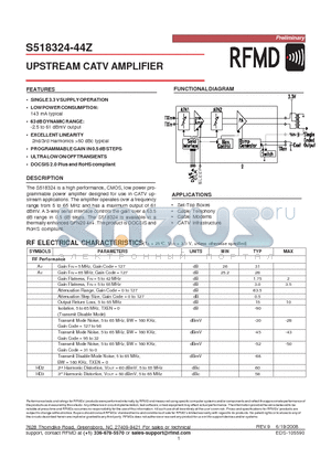 S518324-44Z datasheet - UPSTREAM CATV AMPLIFIER
