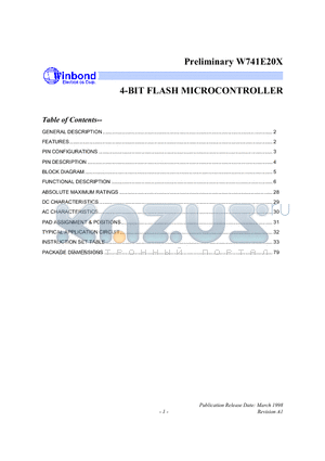 W741E204 datasheet - 4-BIT FLASH MICROCONTROLLER