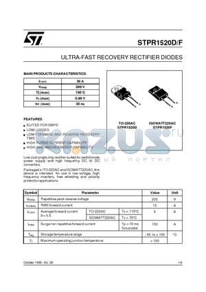 STPR1520D datasheet - ULTRA-FAST RECOVERY RECTIFIER DIODES