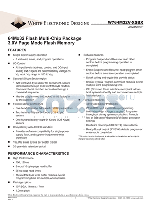 W764M32V-XSBX datasheet - 64Mx32 Flash Multi-Chip Package 3.0V Page Mode Flash Memory