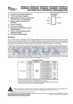 TPS76301QDBVRQ1 datasheet - LOW-POWER 150-mA LOW-DROPOUT LINEAR REGULATORS