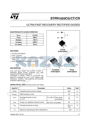 STPR1620CT datasheet - ULTRA-FAST RECOVERY RECTIFIER DIODES