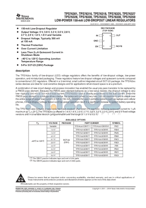 TPS76318DBVT datasheet - LOW-POWER 150-mA LOW-DROPOUT LINEAR REGULATORS