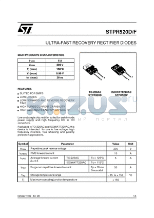 STPR520D datasheet - ULTRA-FAST RECOVERY RECTIFIER DIODES