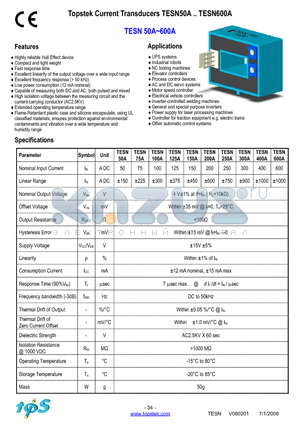 TESN100A datasheet - Topstek Current Transducers