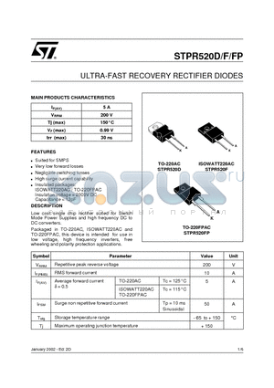 STPR520FP datasheet - ULTRA-FAST RECOVERY RECTIFIER DIODES