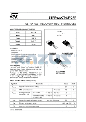STPR620CT datasheet - ULTRA FAST RECOVERY RECTIFIER DIODES