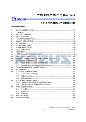W77LE532 datasheet - 8-BIT MICROCONTROLLER