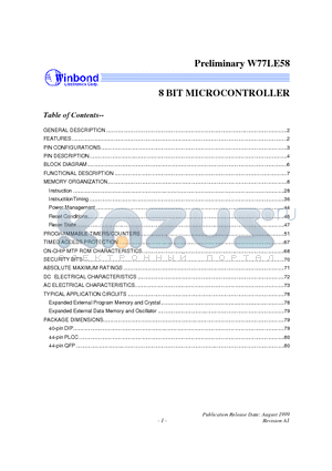 W77LE58-25 datasheet - 8 BIT MICROCONTROLLER
