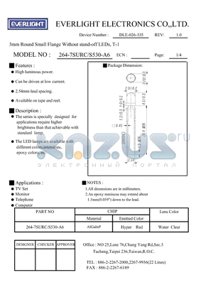 S530-A6 datasheet - 3mm Round Small Flange Without stand-off LEDs, T-1