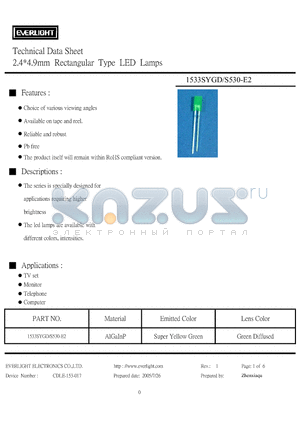 S530-E2 datasheet - 2.4*4.9mm Rectangular Type LED Lamps