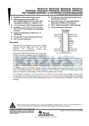 TPS76701-Q1 datasheet - FAST-TRANSIENT-RESPONSE 1-A LOW-DROPOUT VOLTAGE REGULATORS
