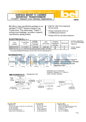 S553-0013-05 datasheet - SURFACE MOUNT T1 CARRIER INTERFACE TRANSFORMERS T1/CEPT Telecom Line Interface Applications
