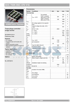 SKS700NB6C470V16 datasheet - Three-phase controlled bridge rectifier
