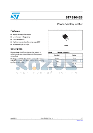 STPS1045B_10 datasheet - Power Schottky rectifier