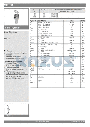 SKT10 datasheet - Stud Thyristor