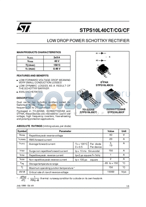 STPS10L40CF datasheet - LOW DROP POWER SCHOTTKY RECTIFIER