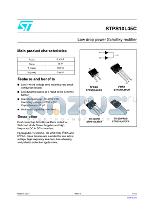 STPS10L45C datasheet - Low drop power Schottky rectifier