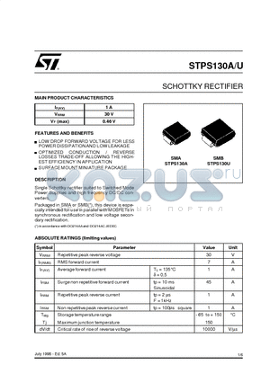 STPS130A datasheet - SCHOTTKY RECTIFIER