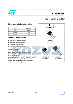 STPS1545CT datasheet - Power Schottky rectifier