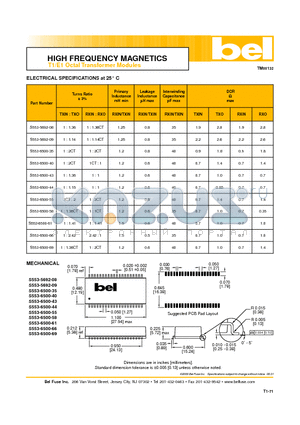 S553-6500-66 datasheet - HIGH FREQUENCY MAGNETICS T1/E1 Octal Transformer Modules