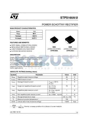 STPS160U datasheet - POWER SCHOTTKY RECTIFIER