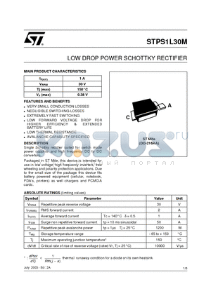 STPS1L30M datasheet - LOW DROP POWER SCHOTTKY RECTIFIER