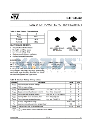 STPS1L40A datasheet - LOW DROP POWER SCHOTTKY RECTIFIER