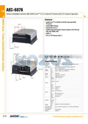 TF-AEC-6876-A2-1010 datasheet - Fanless Embedded Controller With Intel Core i7/ i5/ Celeron Processor And PCI-Express Expansion