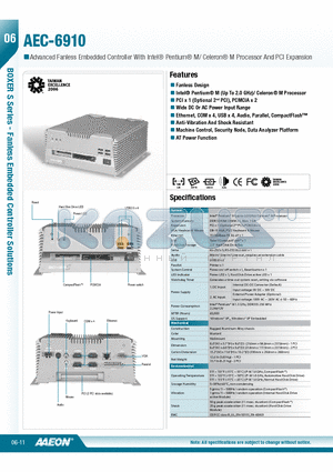 TF-AEC-6910-A4 datasheet - Fanless Design, Intel^ Pentium^ M (Up To 2.0 GHz)/ Celeron^ M Processor